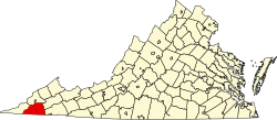 Map of Virginia highlighting Scott County